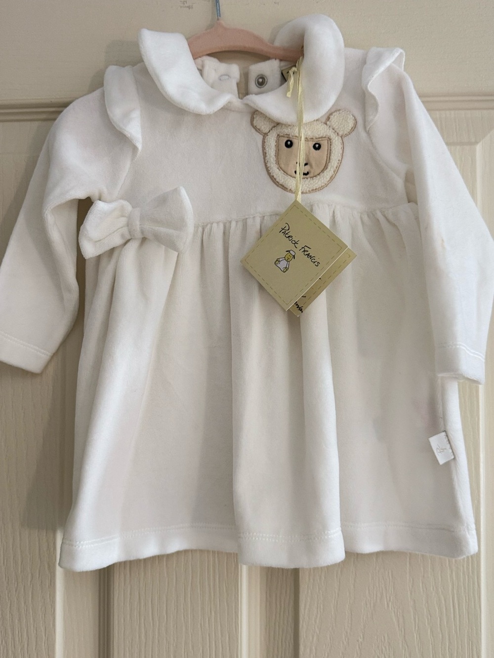 Patrick Francis Plush Baby Dress with Embroidered Bear